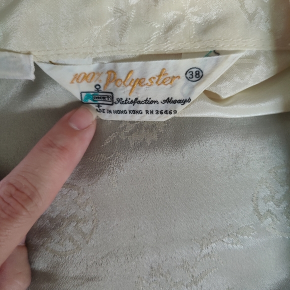 Vintage 100% Polyester Cream Jacquard Print Button-up Blouse | K-Mart - Picture 12 of 13